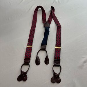 CAS Germany Red Navy Blue Paisley Leather Tabs Suspenders